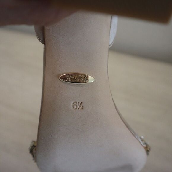 Badgley Mischka MP6312 Sz 6.5 Soft Blush Tasmine Embellished Block Heels $245 - Picture 11 of 12